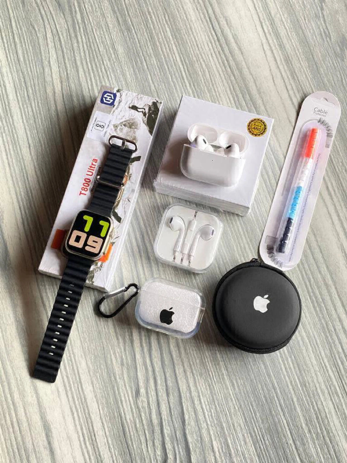 Trending 6-in-1 Combo (Smart Watch,Earbuds,Earphone,Earbuds cover,Earphone cover,Cable protector)